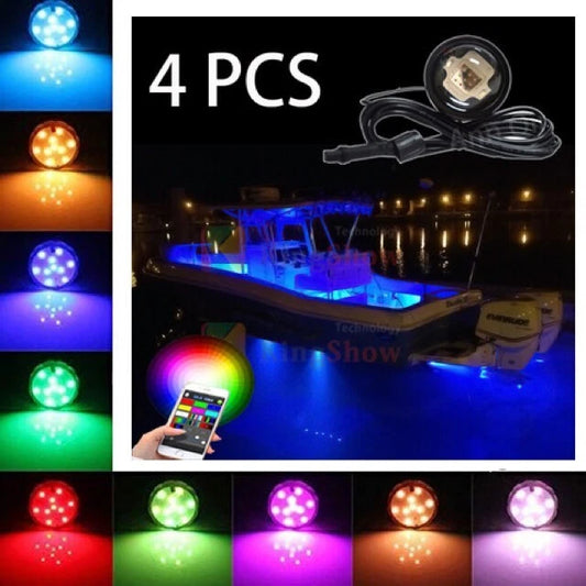 FISHING TRAILER BOAT TRANSOM SQUID MULTI COLOUR LED UNDERWATER LIGHTS B/T REMOTE SUBMERSIBLE