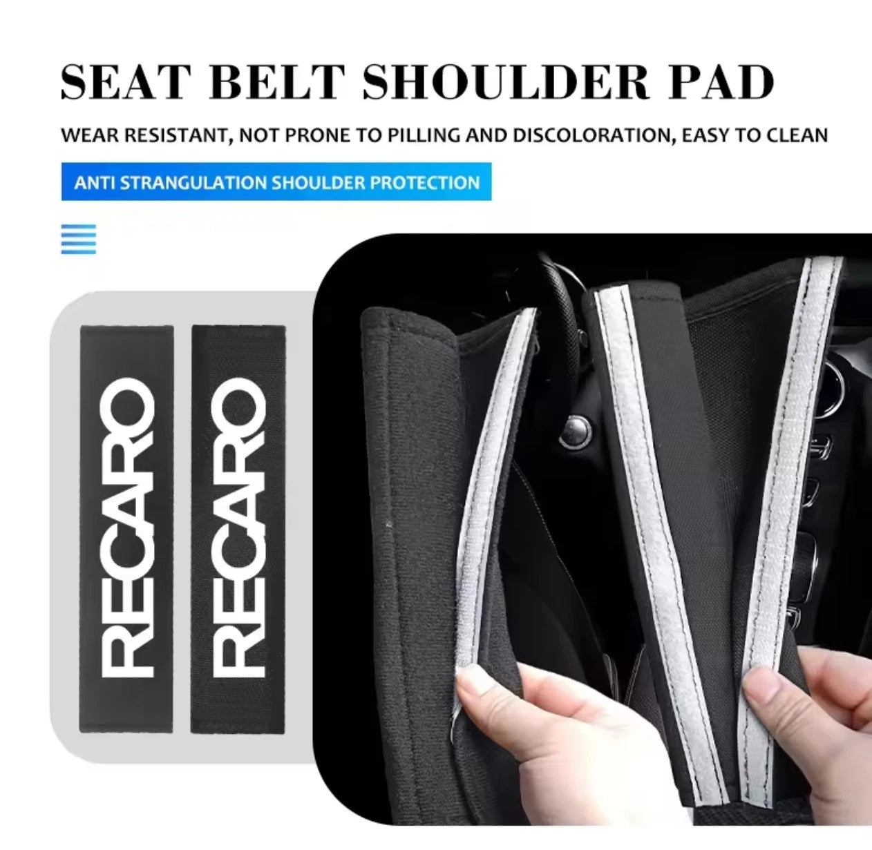 JDM RECARO BLACK THICK SEAT BELT DRIFT SHOULDER PAD RACE STREET CRUISE V8 TURBO