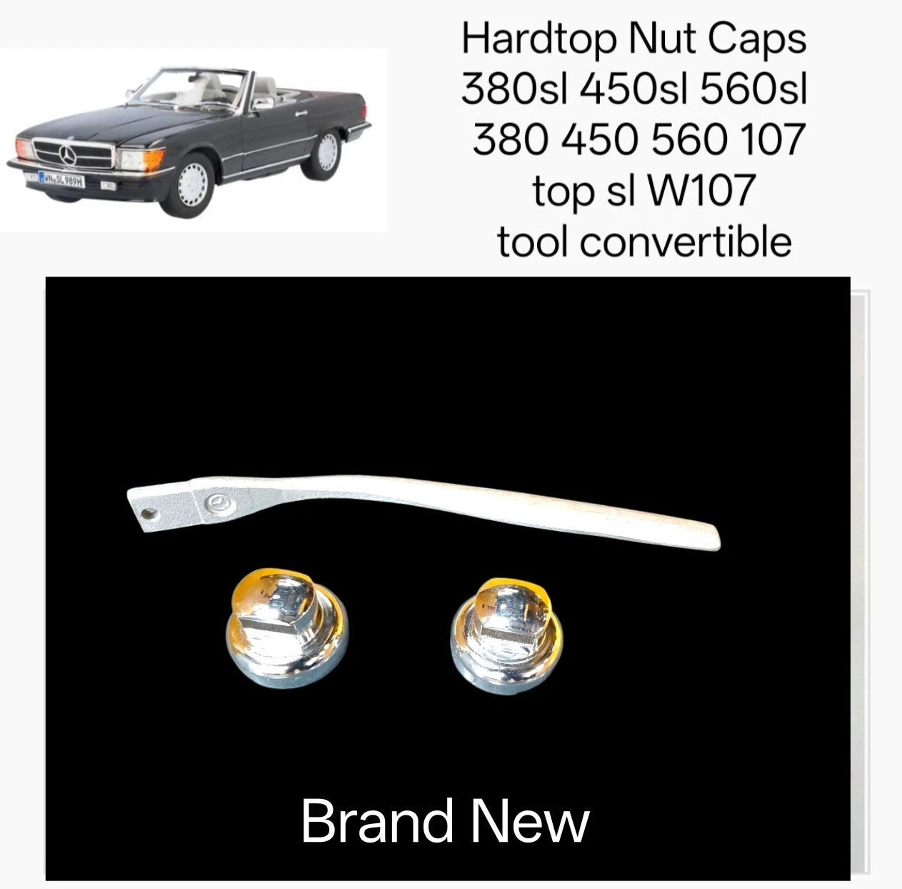 MERCEDES R 107 CONVERTIBLE HARDTOP CHROME ROOF LATCH NUT CAPS 450SL 380SL 560SL